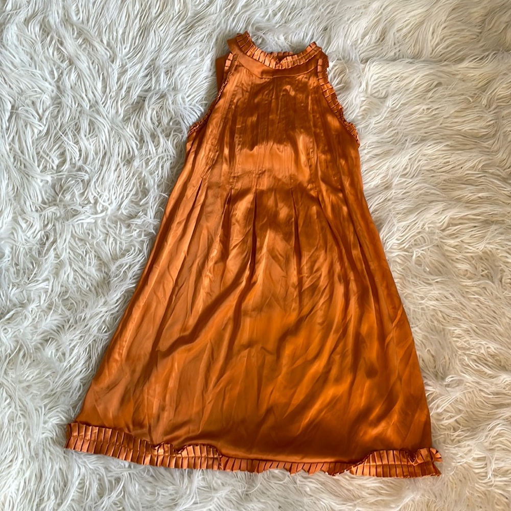 Betsy Johnson size 6 silk copper high collar low back adjustable strap dress